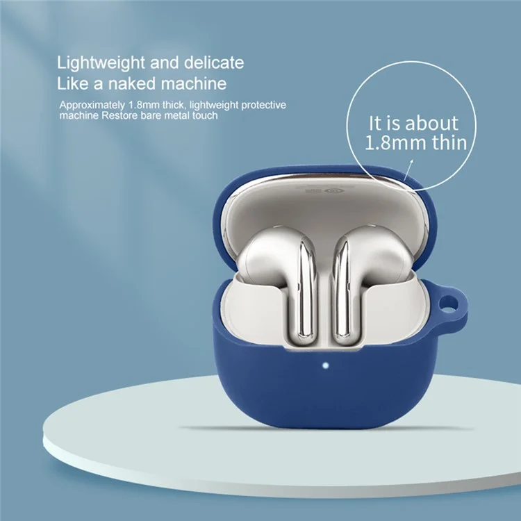 For Xiaomi Buds 5 Case Bluetooth Earphone Silicone Skin Cover with Anti-Lost Buckle - Dark Blue