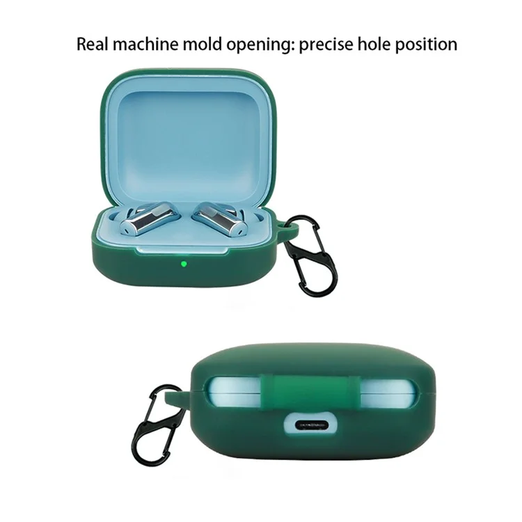 For OnePlus Buds 3 Silicone Case Bluetooth Headset Sleeve Cover with Buckle - Blackish Green
