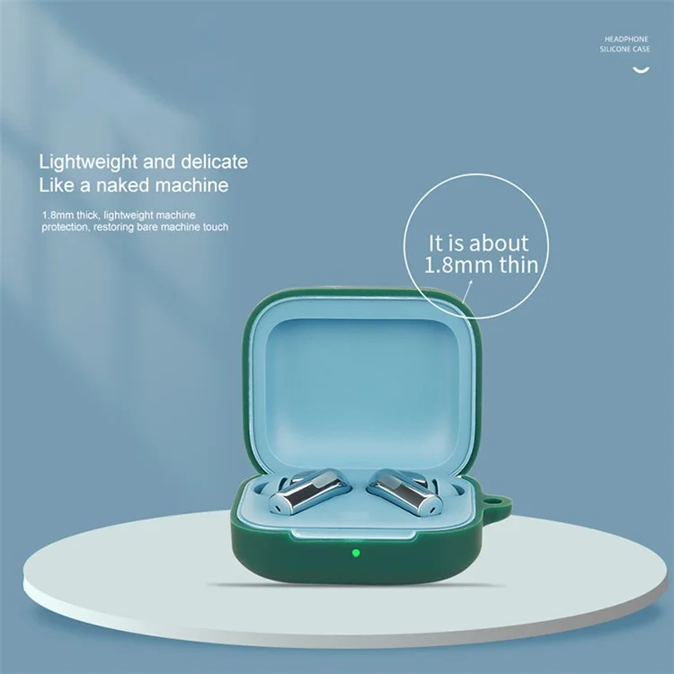 For OnePlus Buds 3 Silicone Case Bluetooth Headset Sleeve Cover with Buckle - Blackish Green