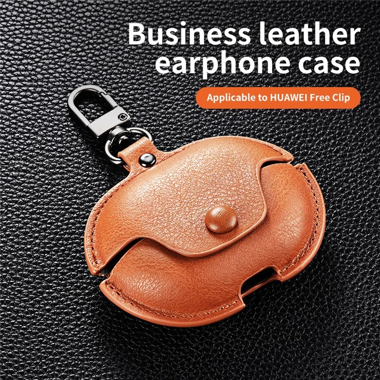 For Huawei FreeClip Earphone Case PU Leather Bluetooth Headset Charging Bin Sleeve - Dark Brown